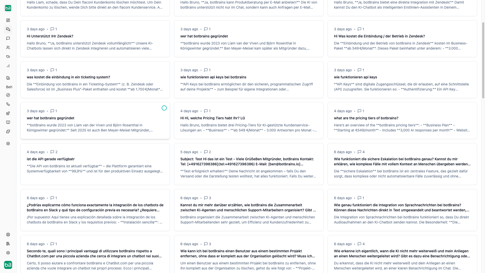 Knowledge sidebar showing used and unused sources for an AI response