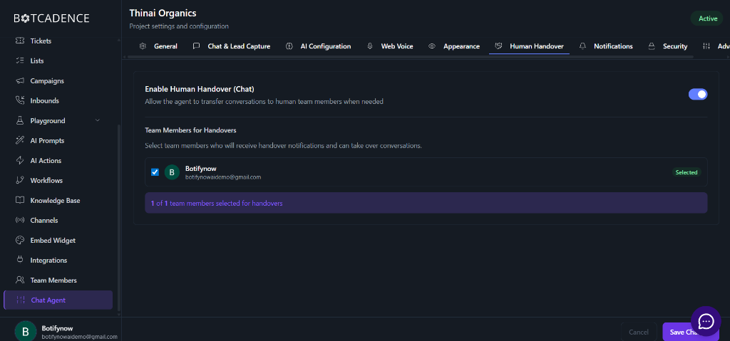 Enabling Human Handover