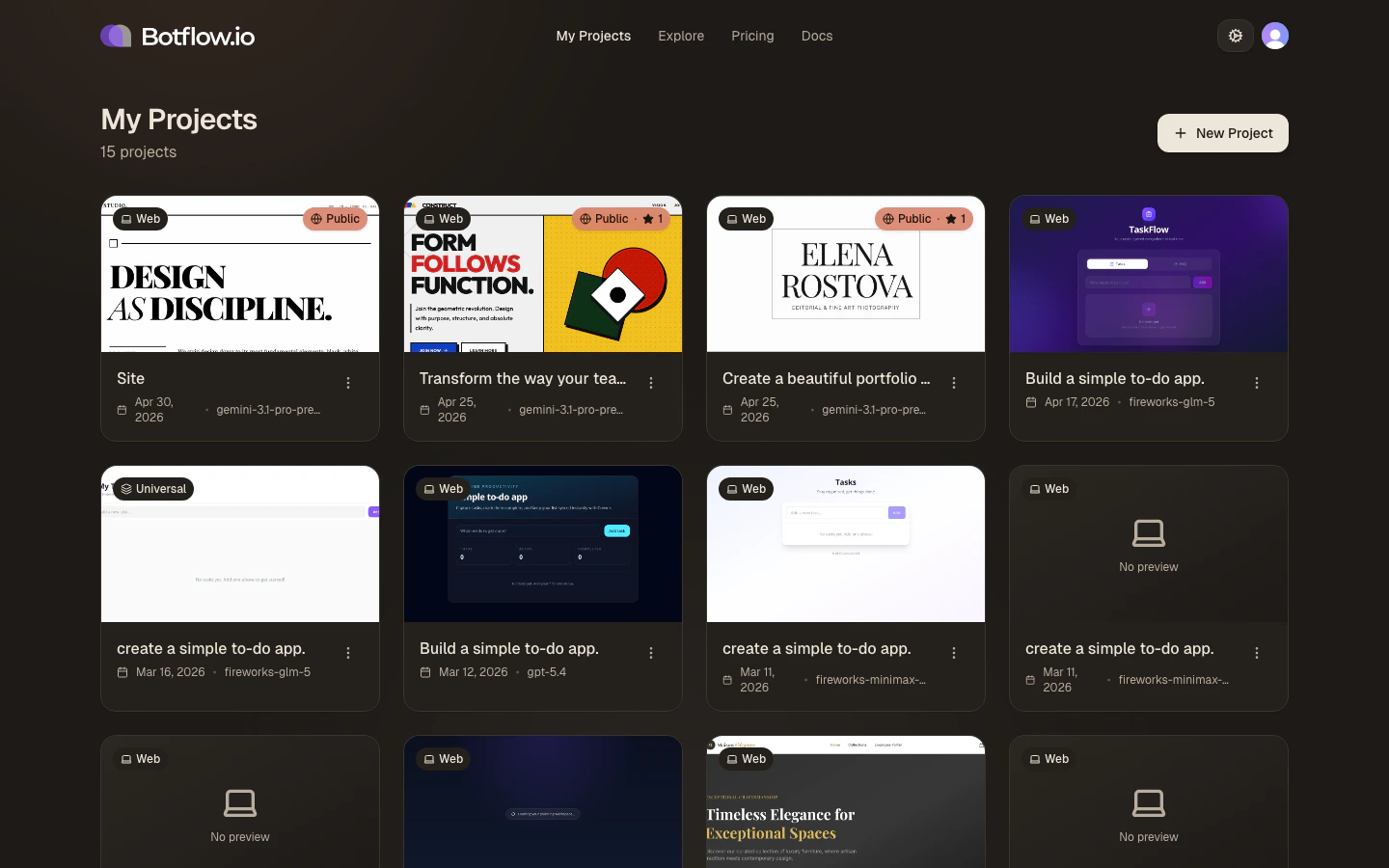 My Projects dashboard