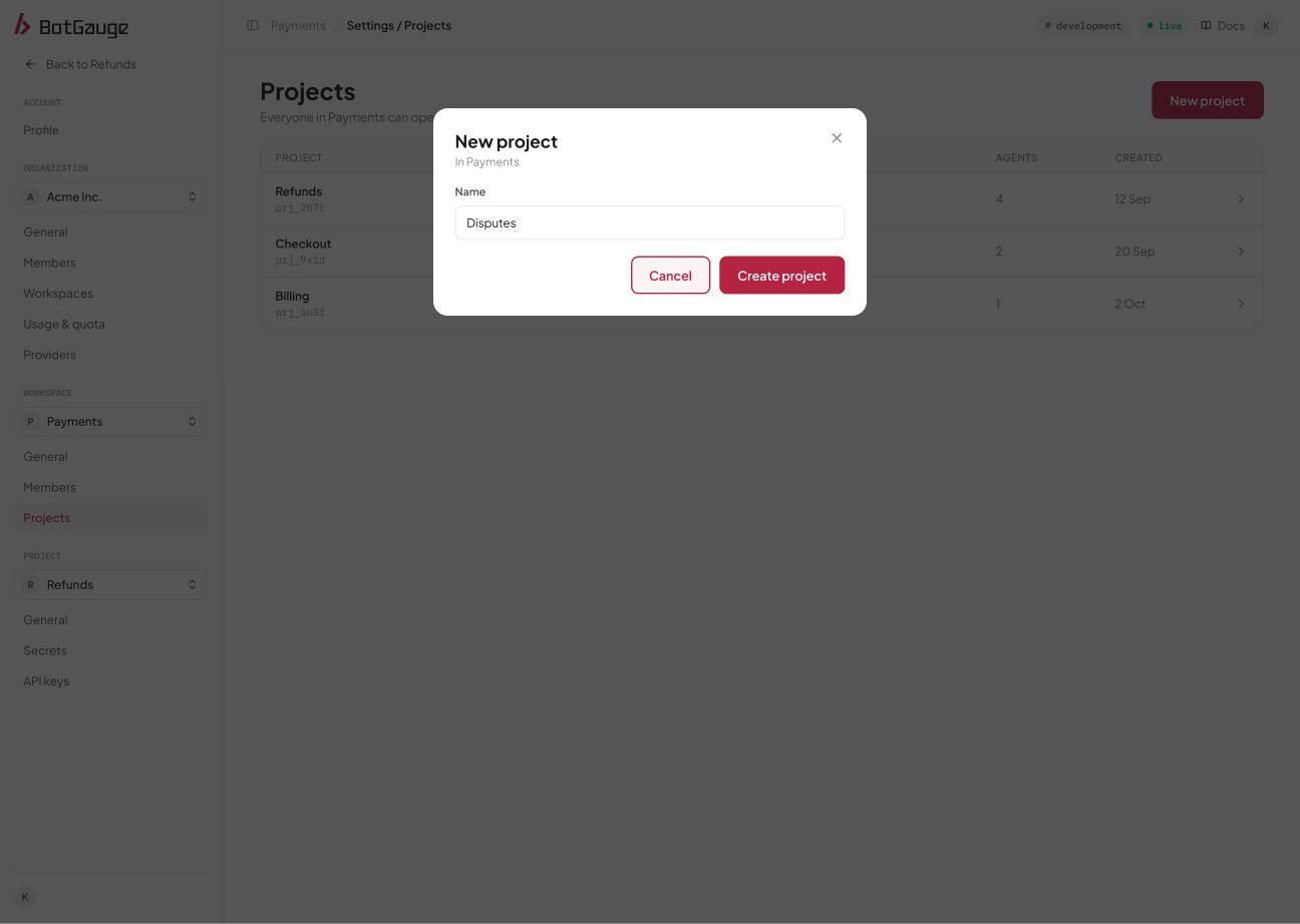 The New project dialog asking for a name
