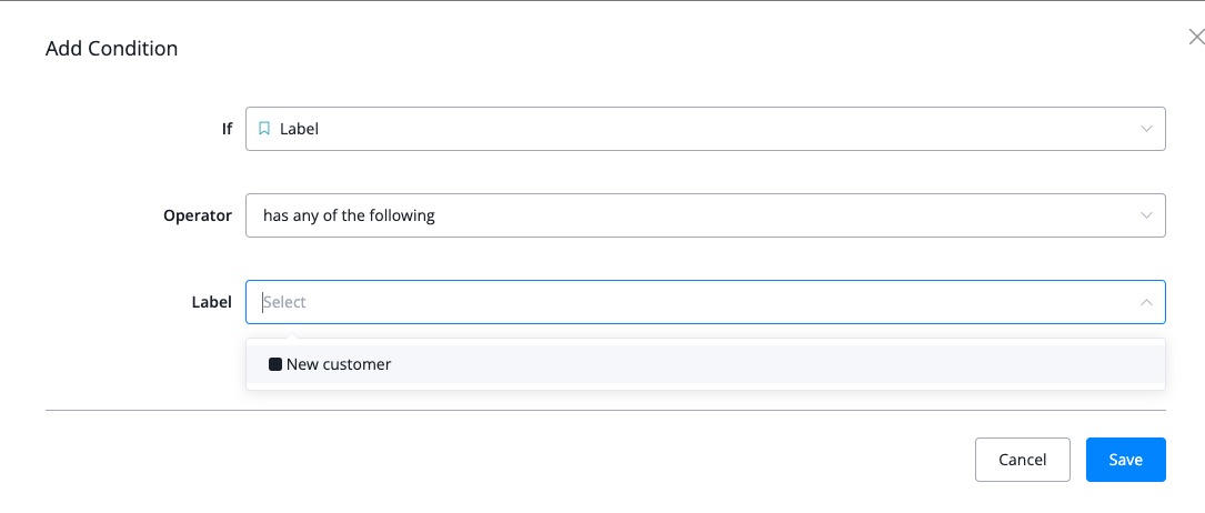 Ejemplo de filtro con la label 'new customer'