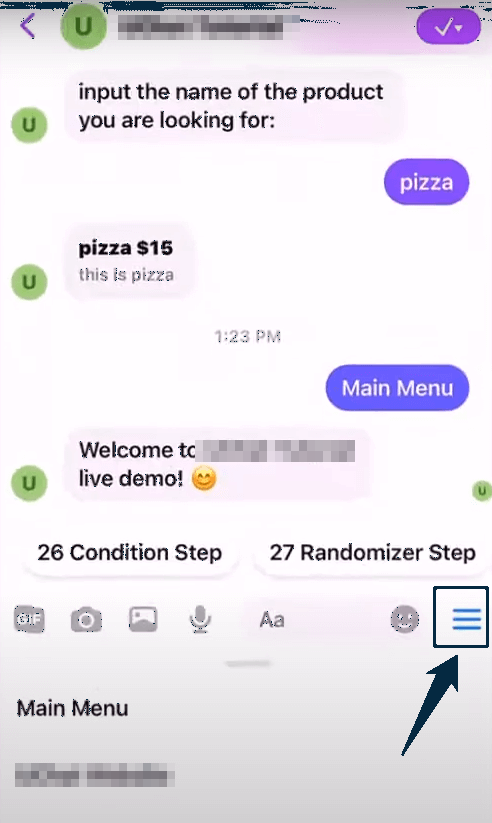 Menú persistente visible en la conversación