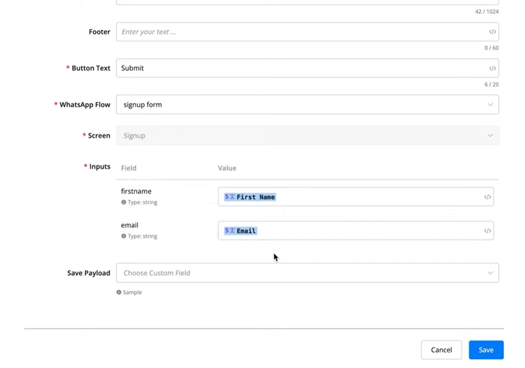Mapeo de inputs a campos personalizados de usuario