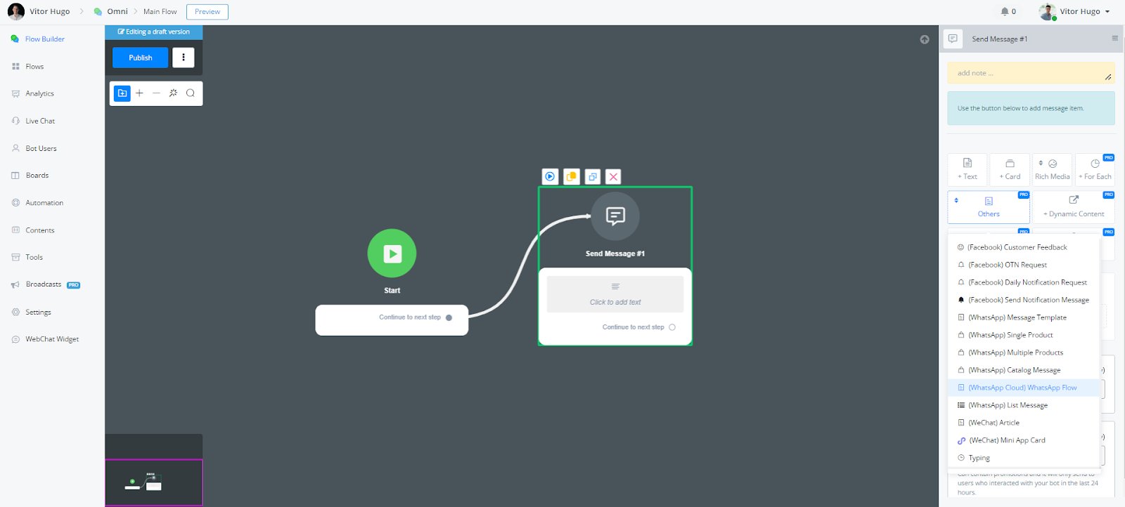 Conexión del WhatsApp Flow al subflujo