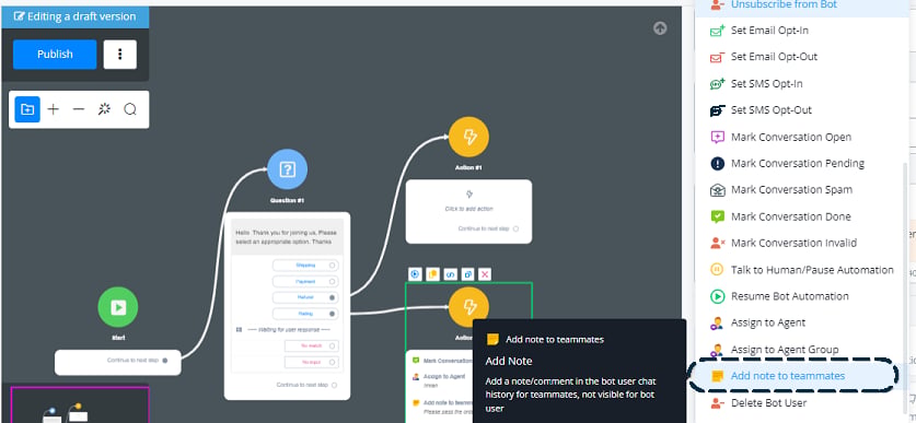 Configuración de una nota para el equipo dentro del flujo