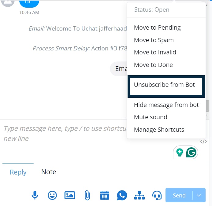 Opción de cancelar suscripción desde Chat en vivo