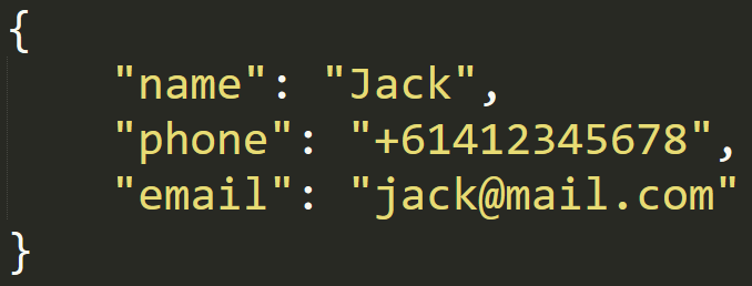 Ejemplo de una variable JSON guardando los datos de un cliente