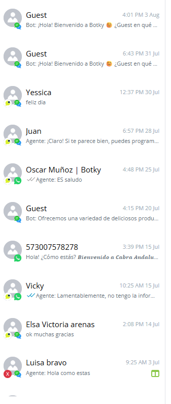 Notificación de texto apareciendo en el panel de Chat en vivo