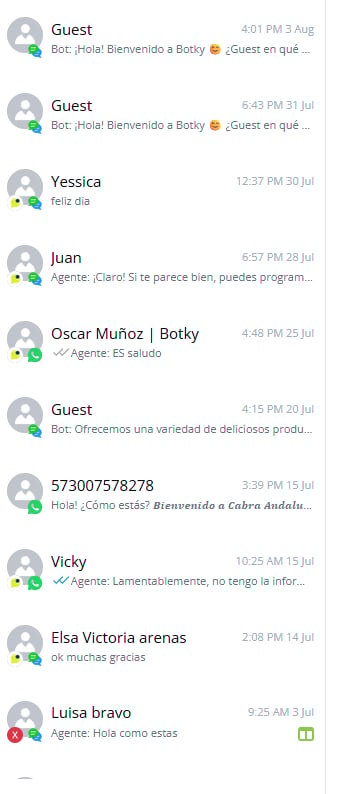 Notificación de texto apareciendo en el panel de Chat en vivo