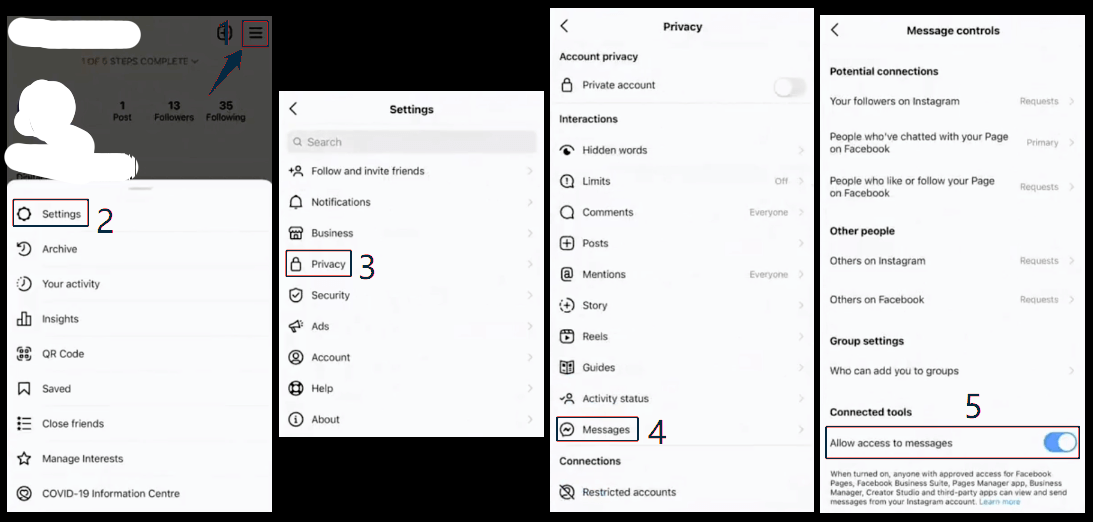 Permitir acceso a los mensajes en Instagram