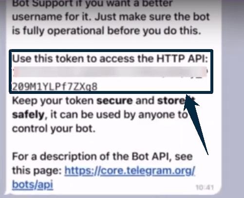 Token generado por BotFather