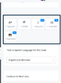 Nodo de Pregunta del bot de Voz con sus 5 opciones