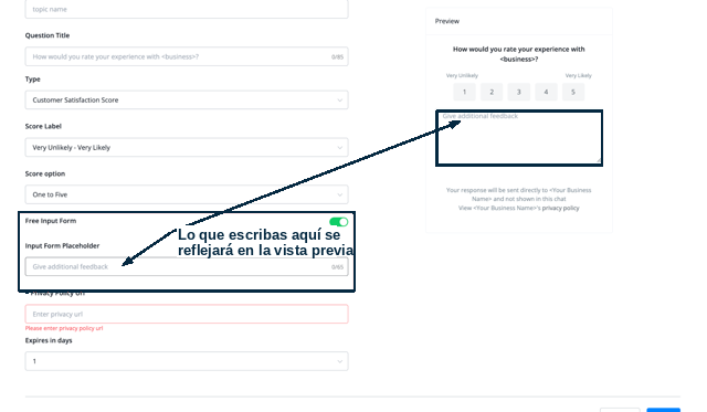 Activar la entrada de texto libre
