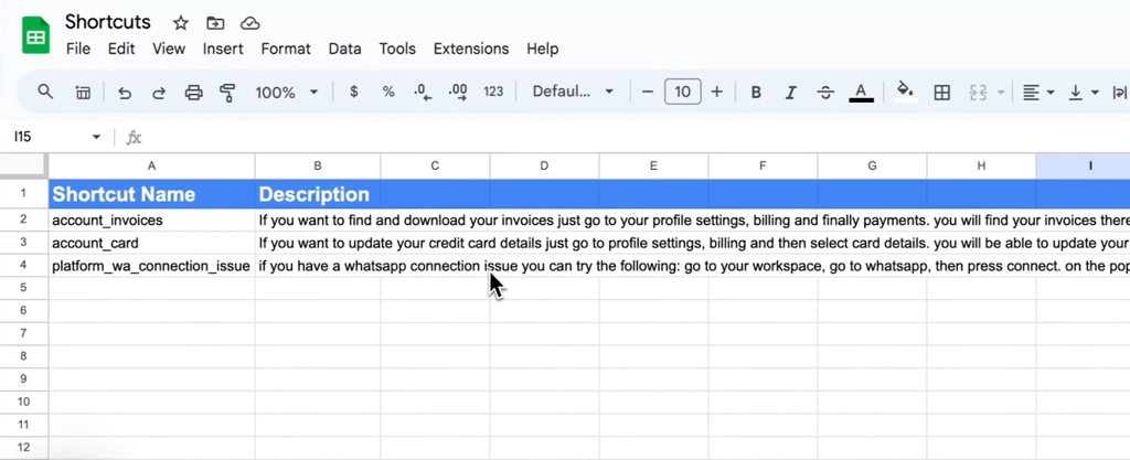 Estructura del archivo CSV con dos columnas