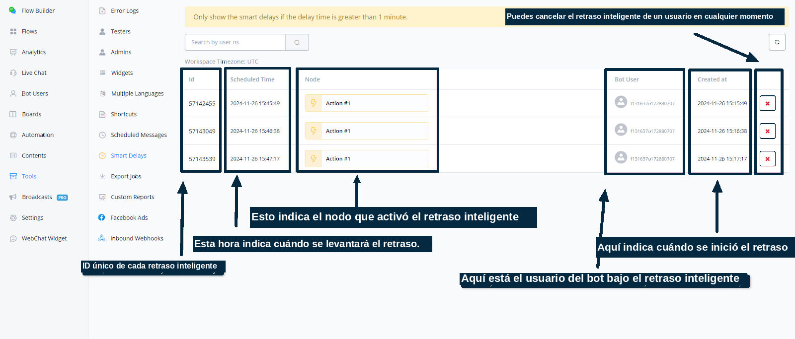 Detalle de una espera inteligente y opción de cancelar