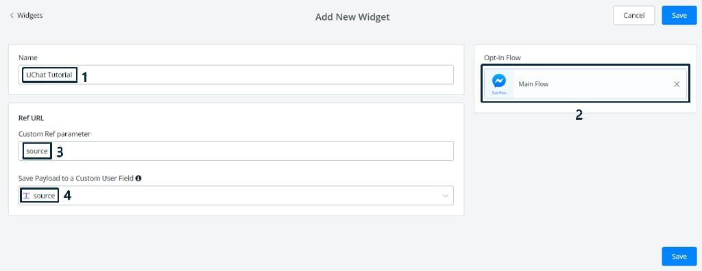 Configuración del widget Messenger Ref URL