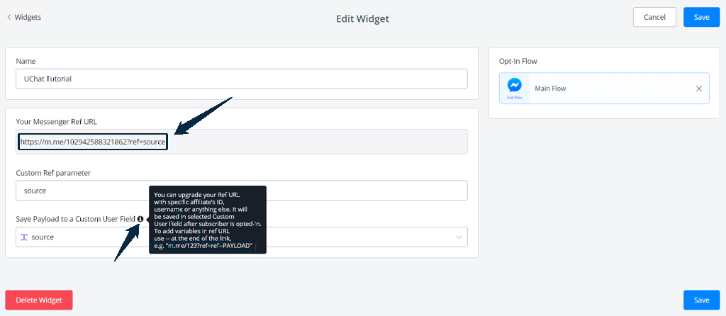 URL única generada para el widget