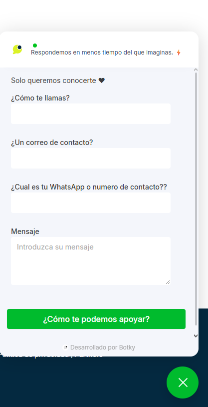 Bot funcionando en el sitio web