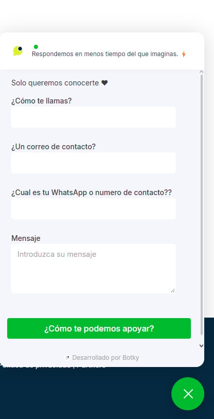 Bot funcionando en el sitio web