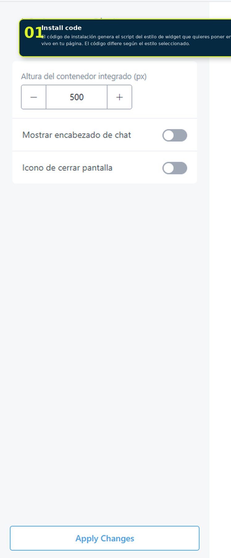 Pestaña Settings del widget