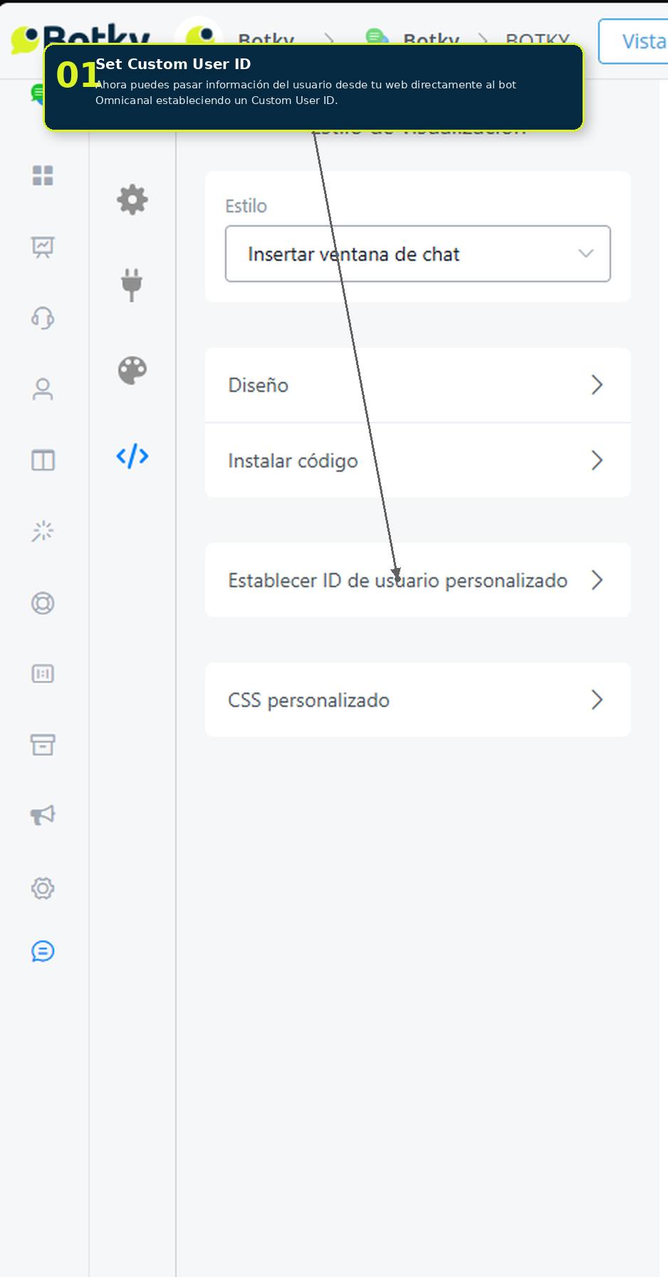 Opción Channels en los ajustes