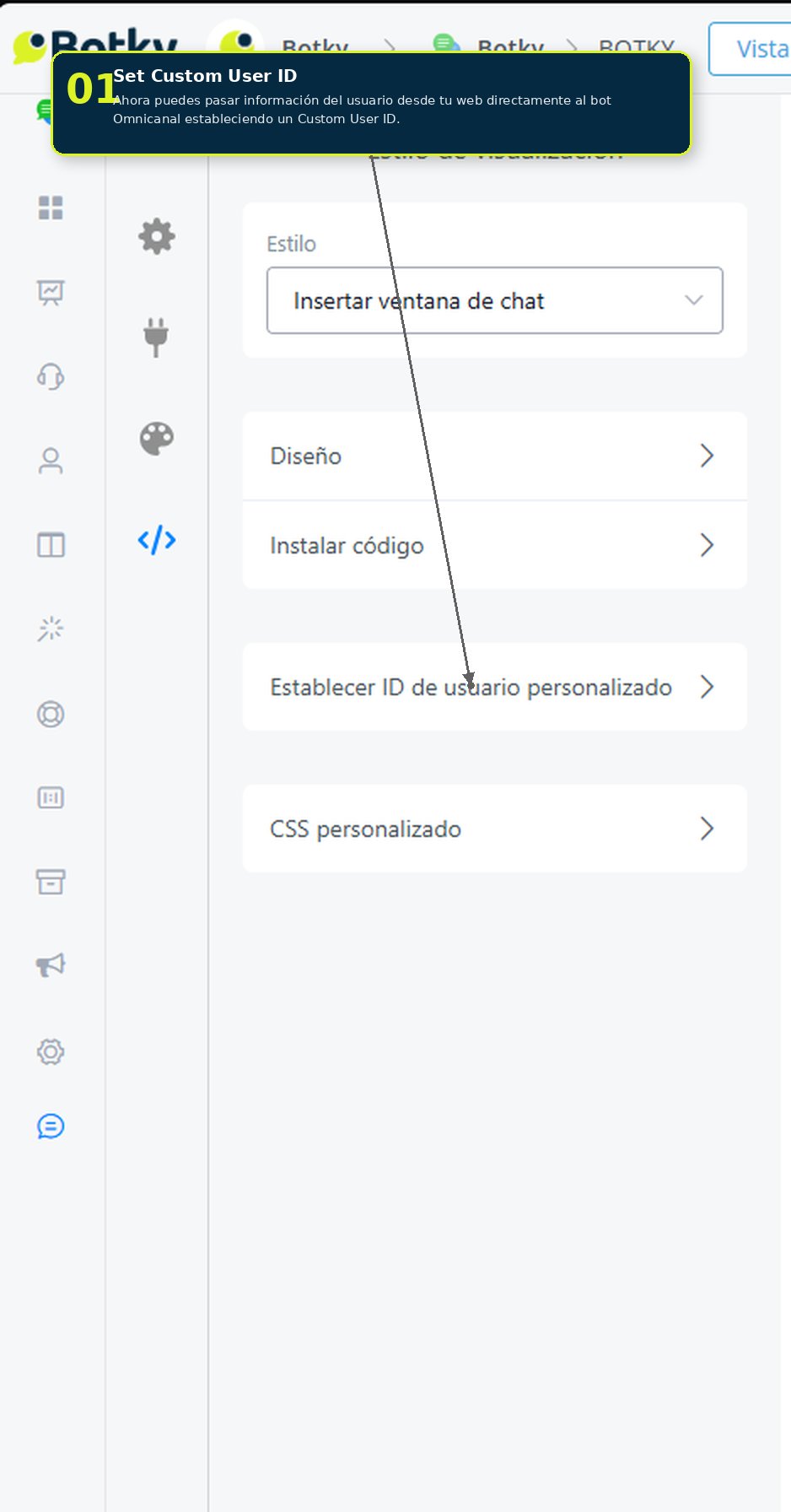 Opción Channels en los ajustes