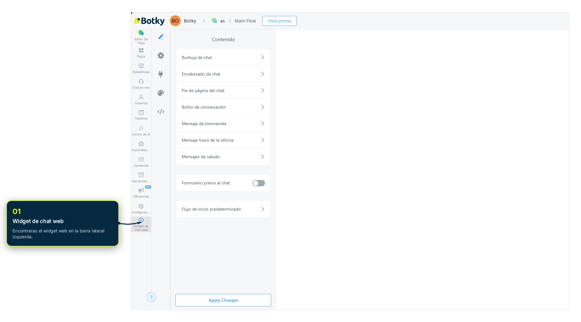 Widget web en la barra lateral
