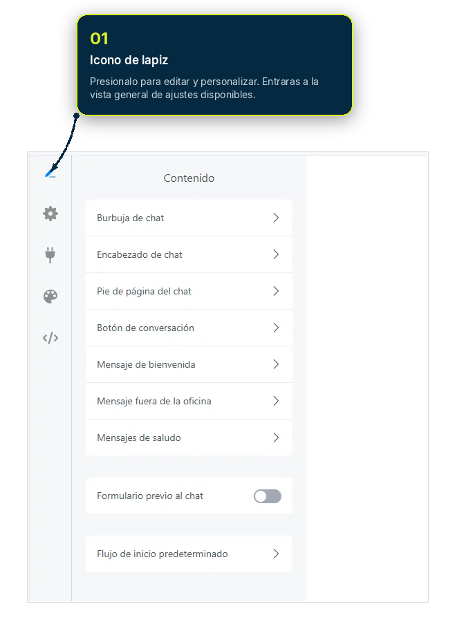 Vista general de ajustes del widget