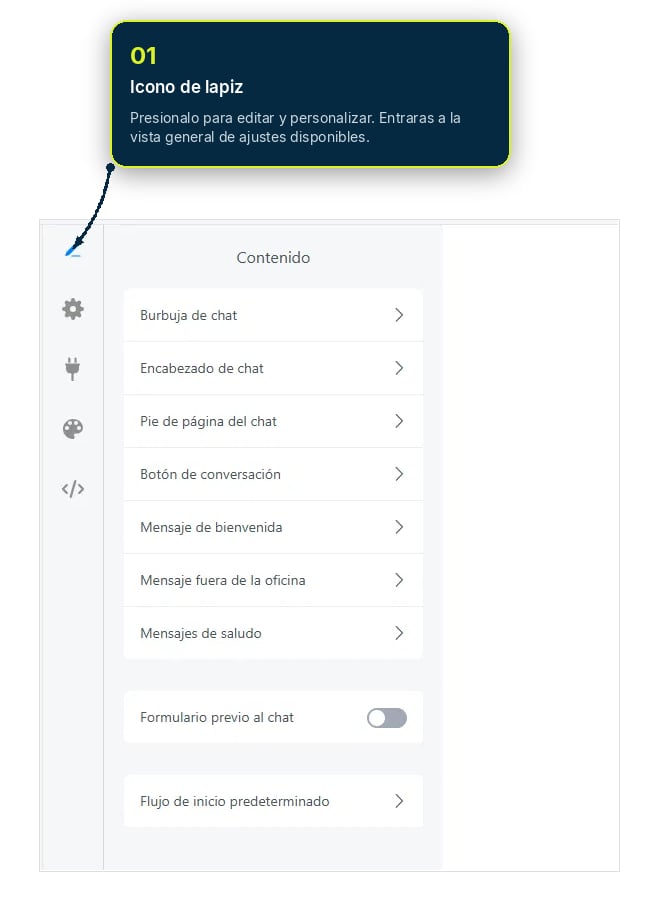 Vista general de ajustes del widget