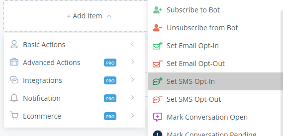 Configuración de la acción Activar permiso de SMS