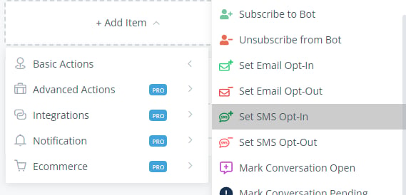 Configuración de la acción Activar permiso de SMS
