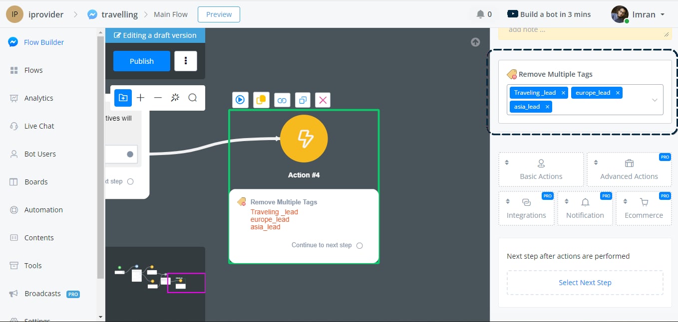 Configuración de la acción 'Quitar etiqueta'