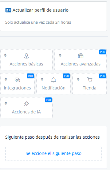 Configuración de la acción Actualizar perfil de usuario