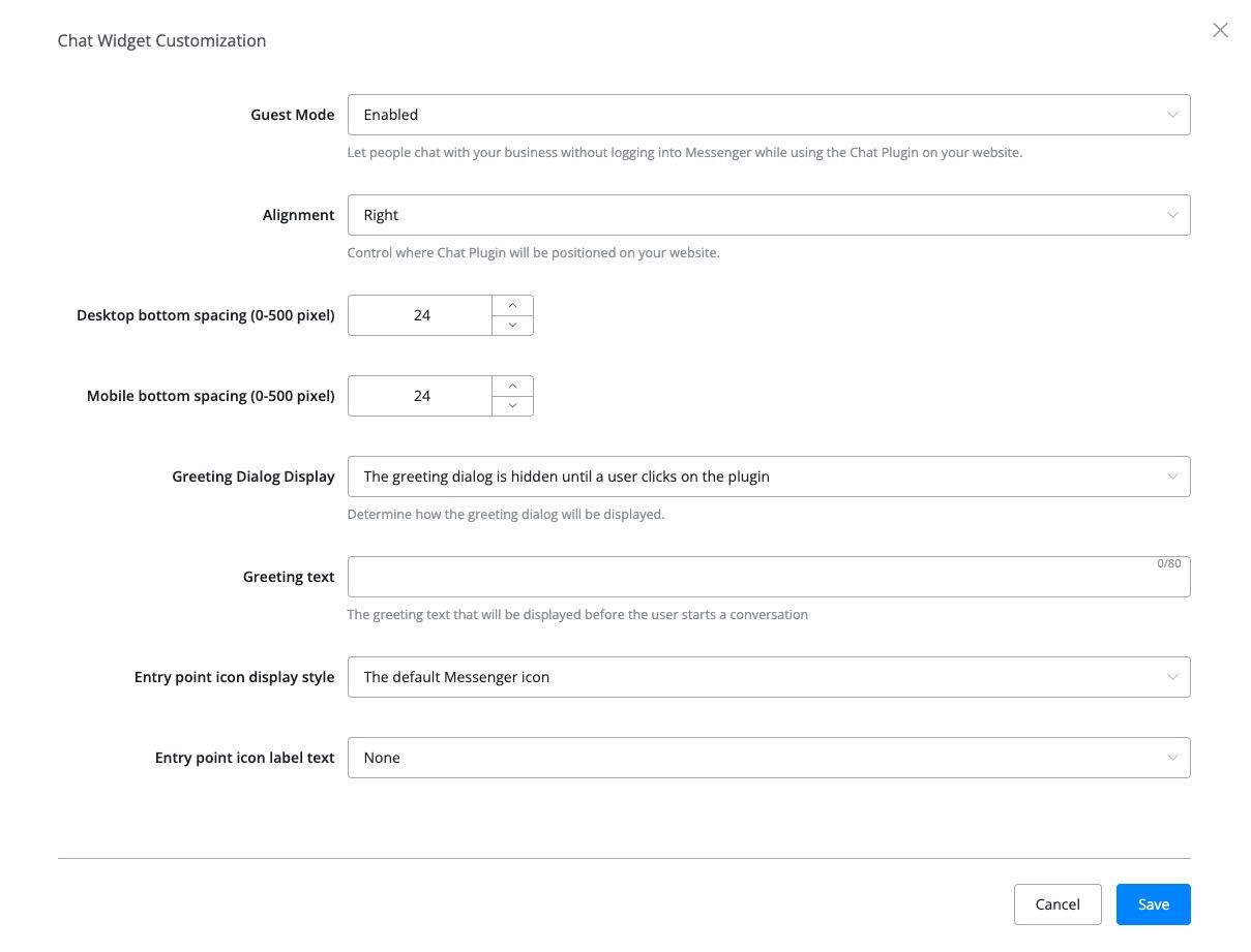 Opciones de personalización del Chat Widget
