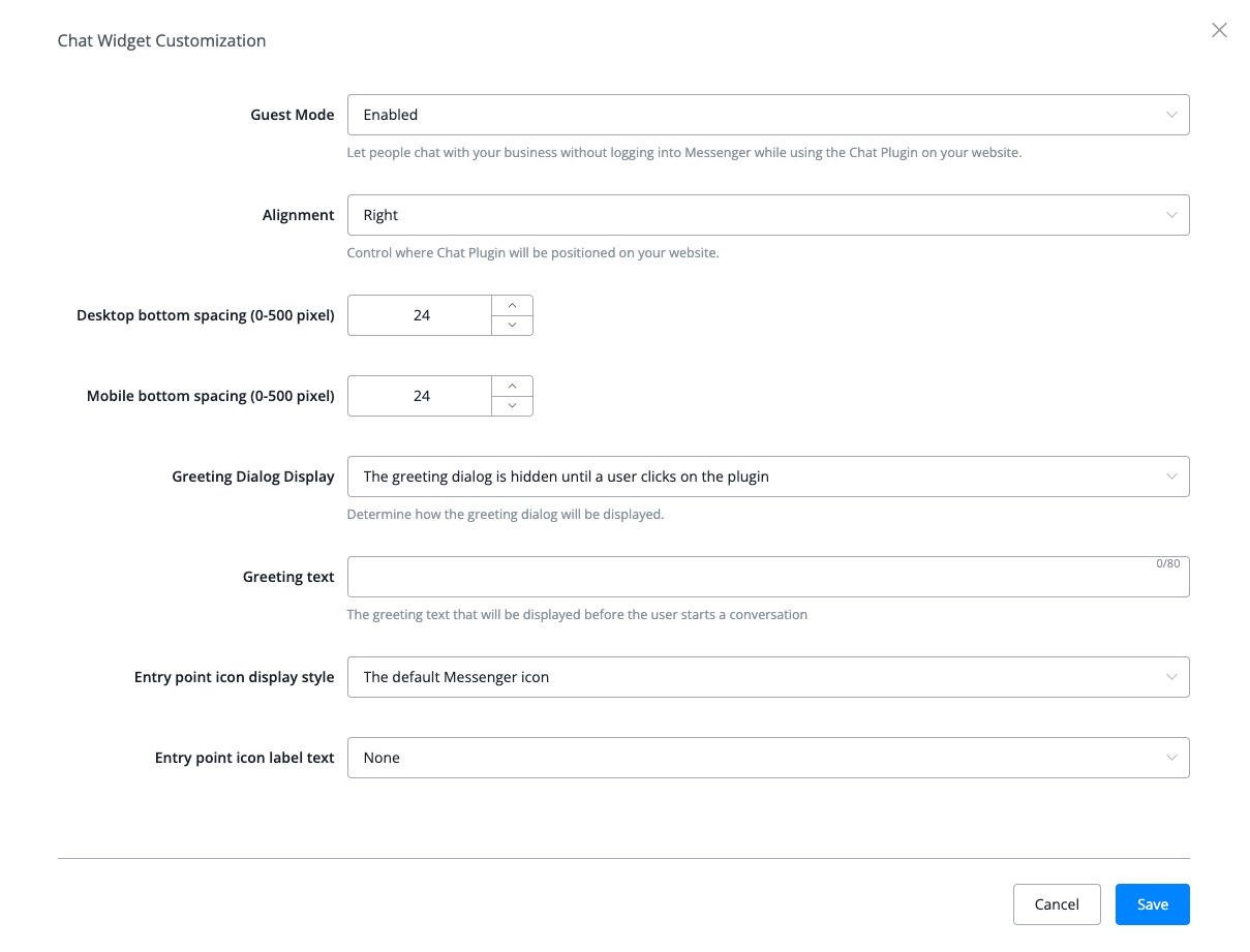 Opciones de personalización del Chat Widget
