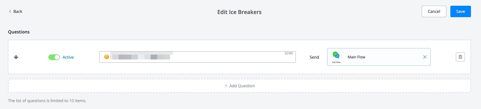 Configuración de Ice Breakers vinculados a flujos