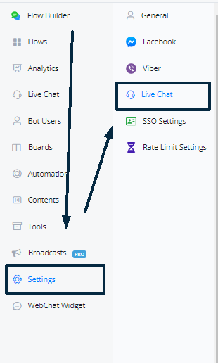 Acceso a los ajustes de Chat en vivo