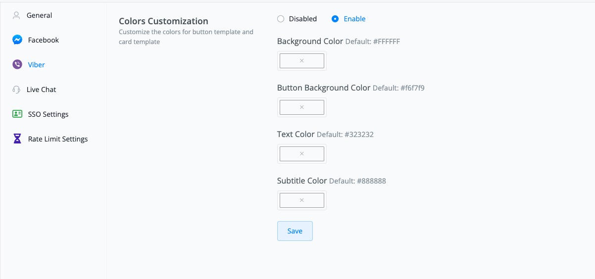 Opciones de personalización de color en Viber