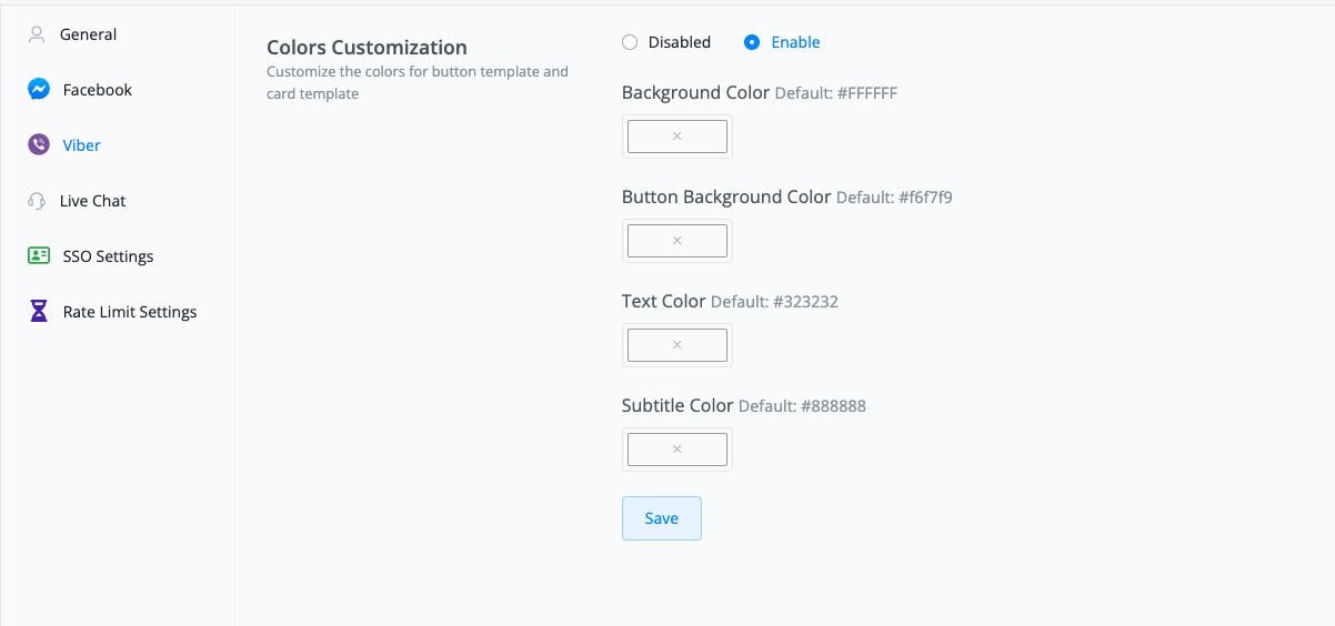 Opciones de personalización de color en Viber