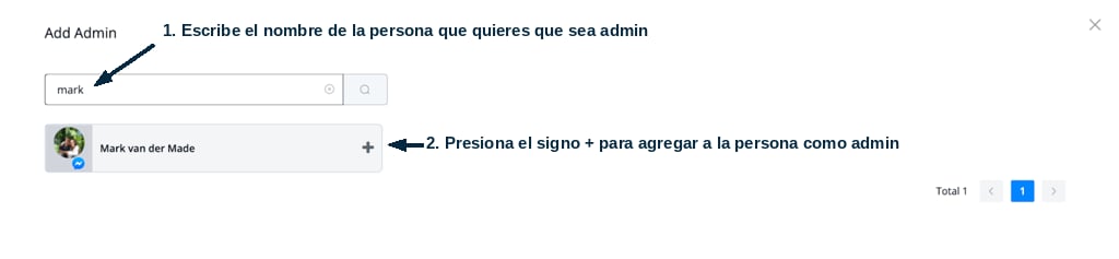 Ventana emergente para agregar un admin