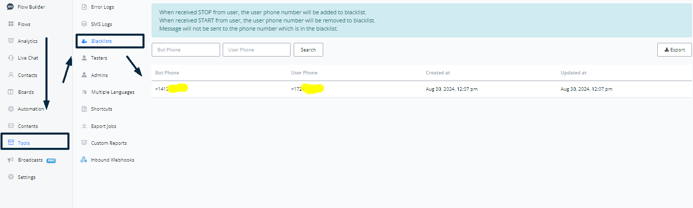 Acción Search From Blacklist