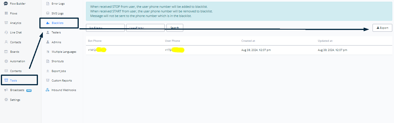 Acción Remove From Blacklist
