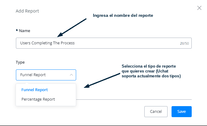 Nombre y tipo del reporte