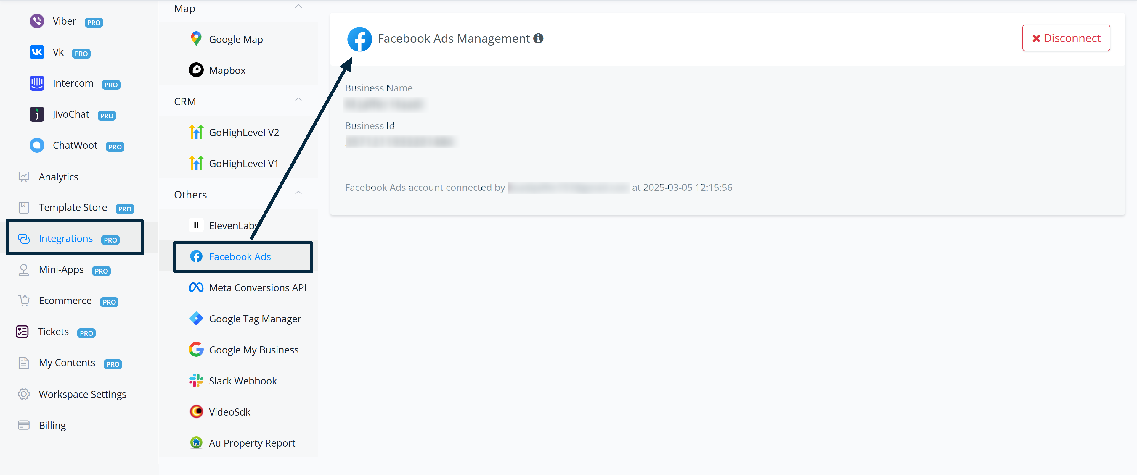 Cuenta de Facebook Ads conectada