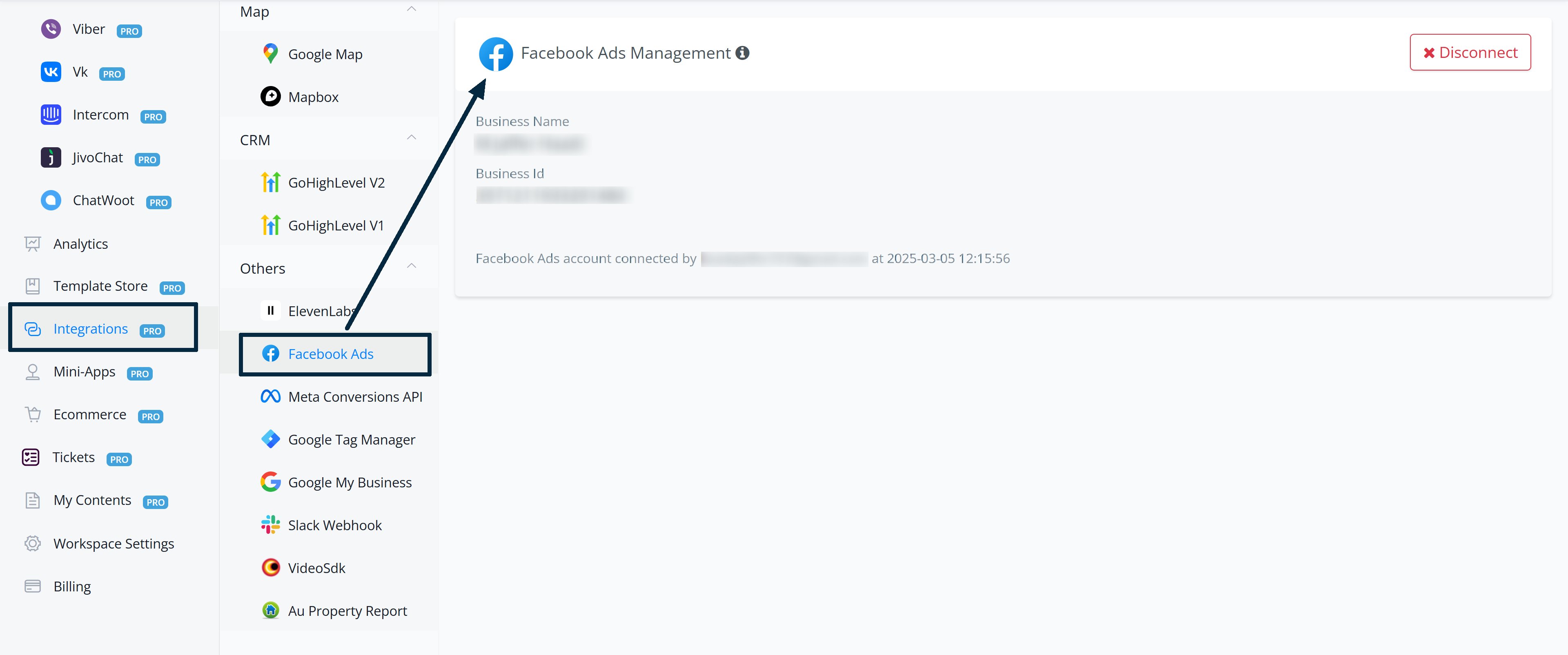 Cuenta de Facebook Ads conectada