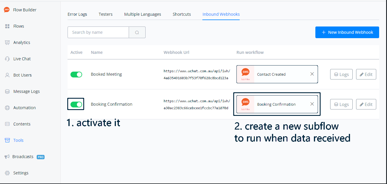 Guardar el webhook entrante