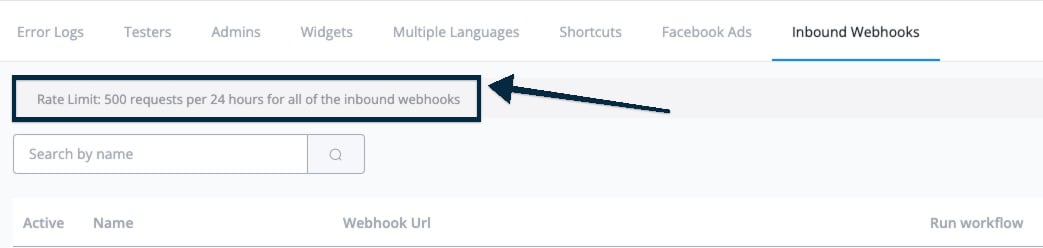 Límite de peticiones del webhook entrante