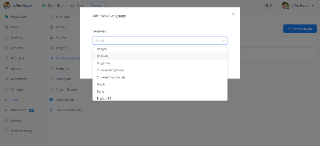 Lista de idiomas disponibles