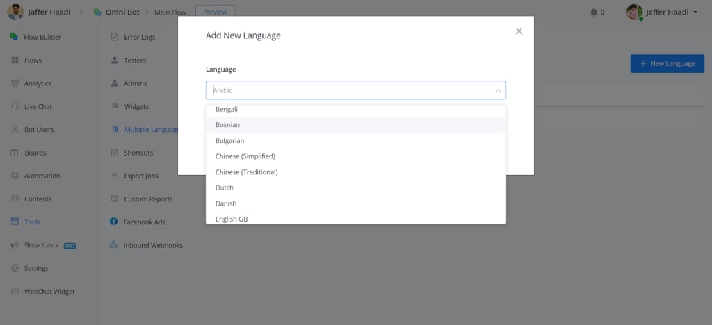 Lista de idiomas disponibles
