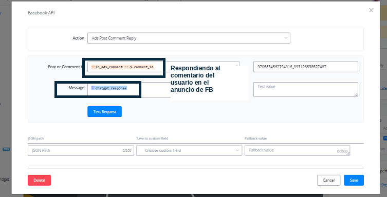 Acción avanzada de Facebook API